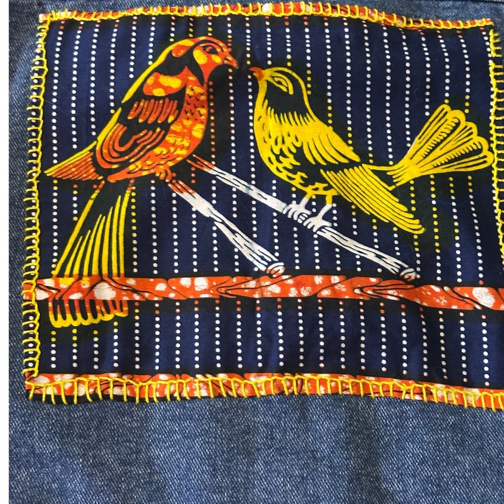 Lauren Jeans Co Ralph Lauren Denim Jacket L Blue Good Bird Patch Zipper Pockets - Picture 16 of 16
